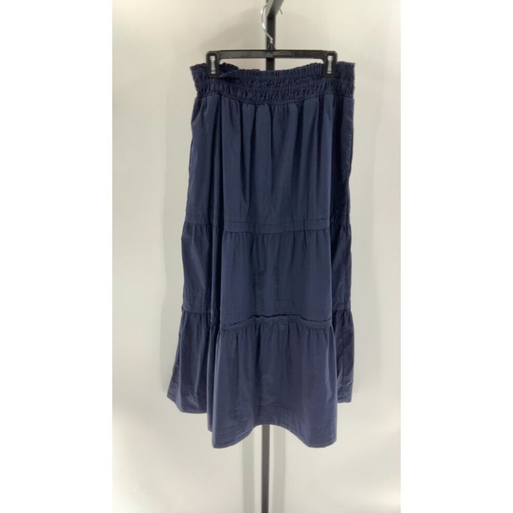 Quince Womens 100% Organic Cotton Poplin Tiered Maxi Skirt Navy Basic L - Picture 2 of 2
